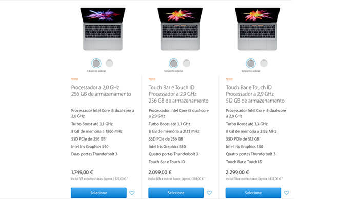 Preços Macbook Pro 13"