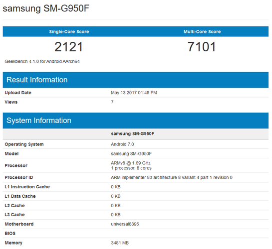 Samsung Galaxy S8 - Geekbench