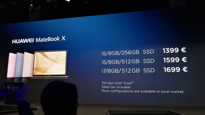 Preços e specs do MateBook X | Crédito: anandtech