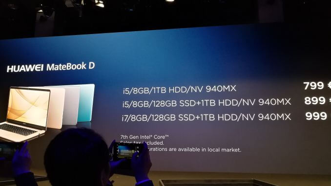 Preços e specs do MateBook D | Crédito: anandtech