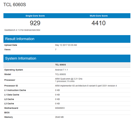 Alcatel Idol 5 -Geekbench