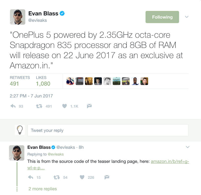 Informação do @EvLeaks sobre o OnePlus 5