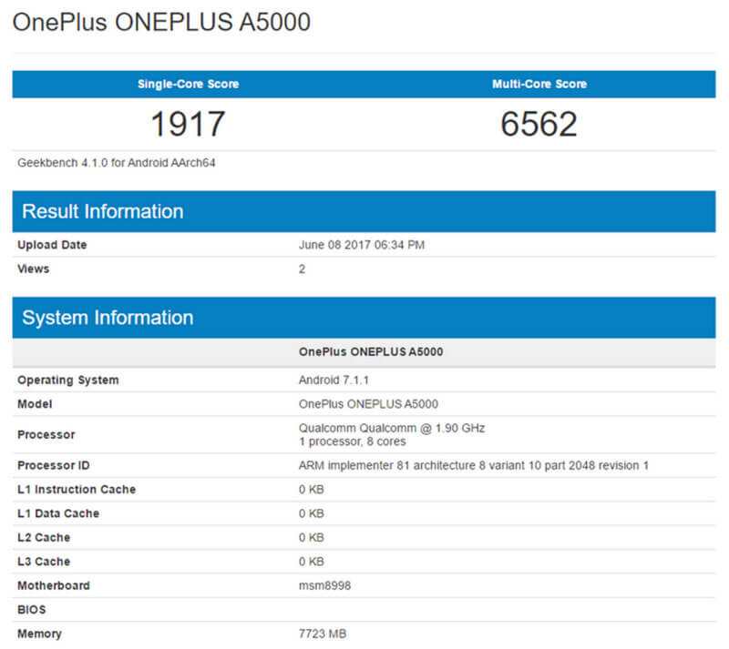 OnePlus 5 GeekBench