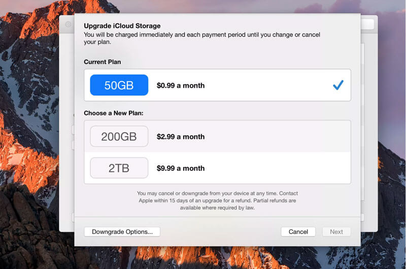 Novos valores do iCloud
