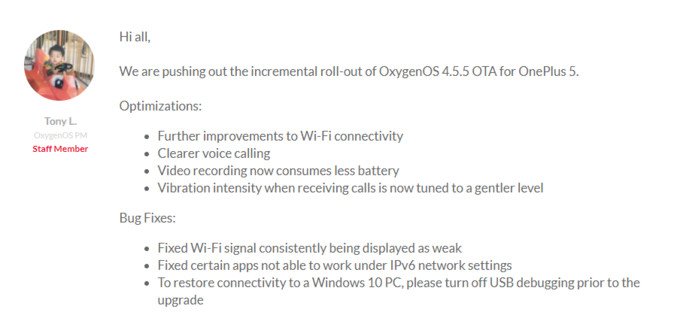 OnePlus 5 OxygenOS 4.5.5