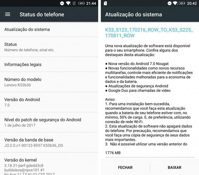 Lenovo Vibe K6 Plus Android Nougat