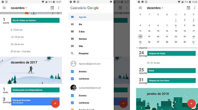 Calendário Google Android atenção Material Design