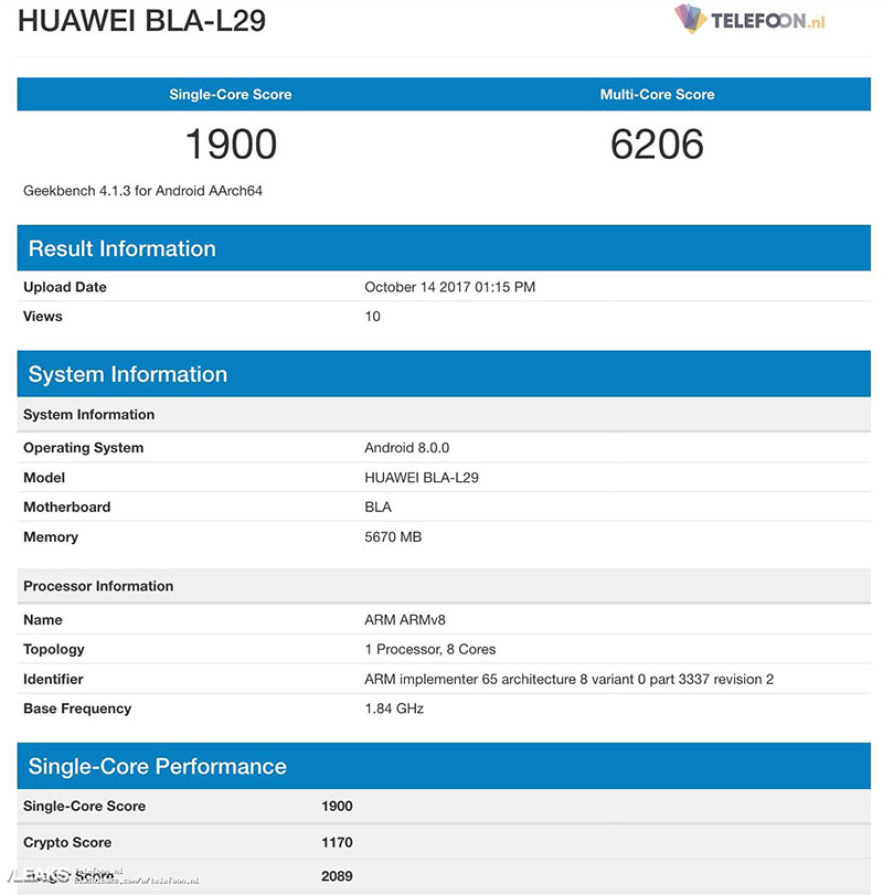 Huawei Mate 10 Pro Kirin 970