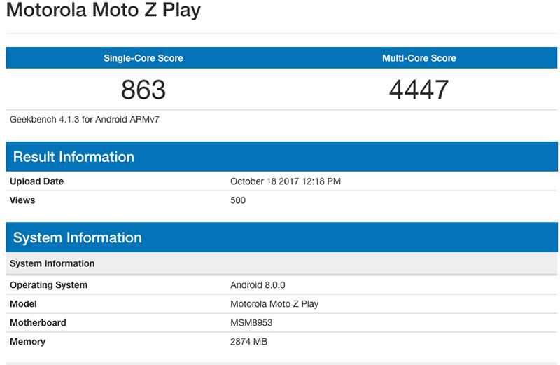 Motorola Moto Z Play Android Oreo