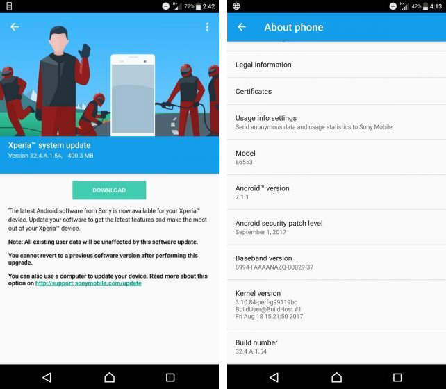 Android Nougat Sony Xperia Z5