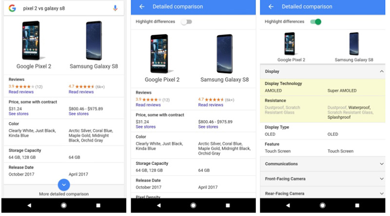 Pesquisa Google comparar smartphones