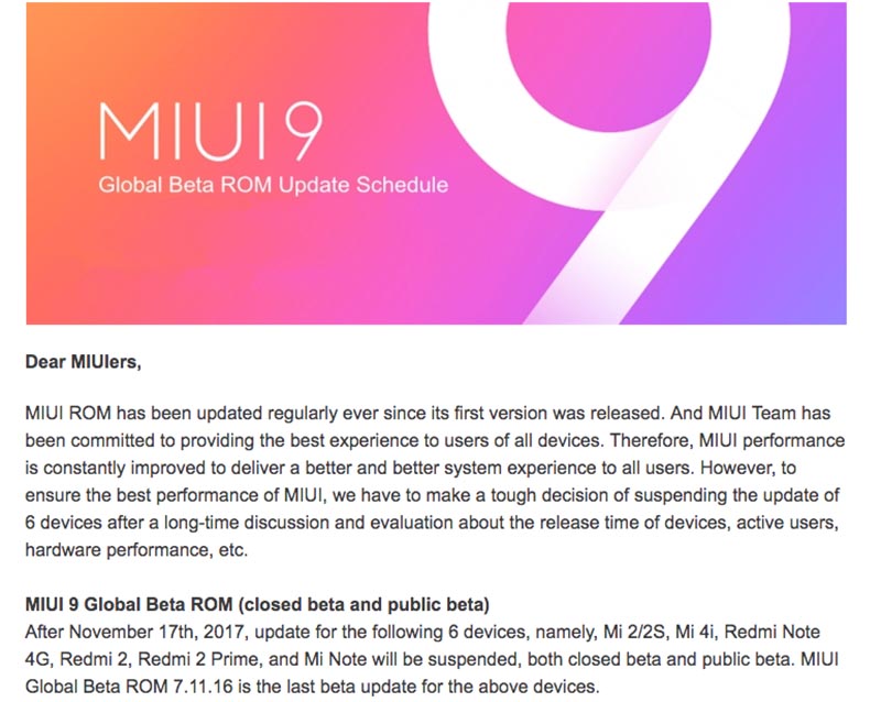Xiaomi MIUI 9 atualização smartphones