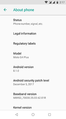 Android Oreo 8.1 Motorola Moto G4 Plus