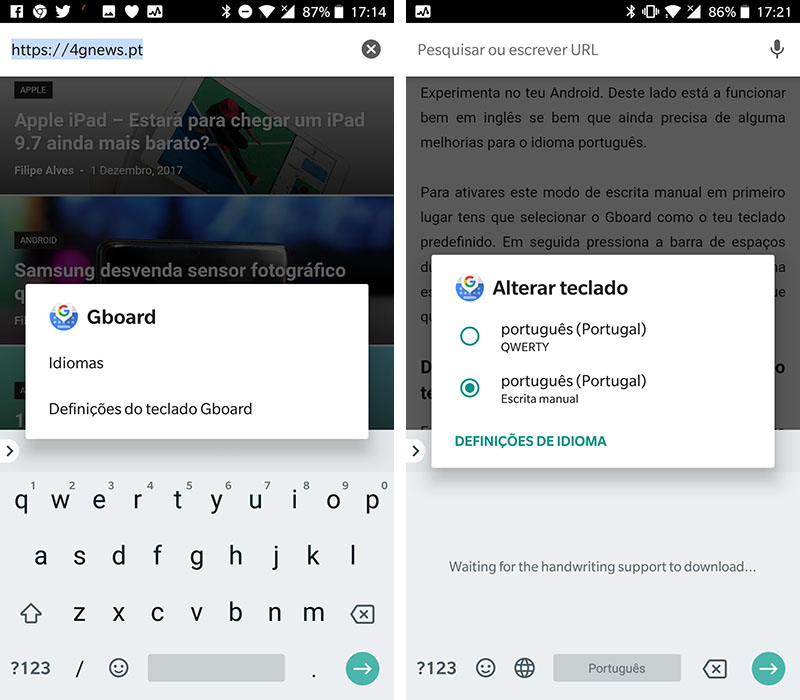 Gboard teclado Google Android escrita manual teclado da Google