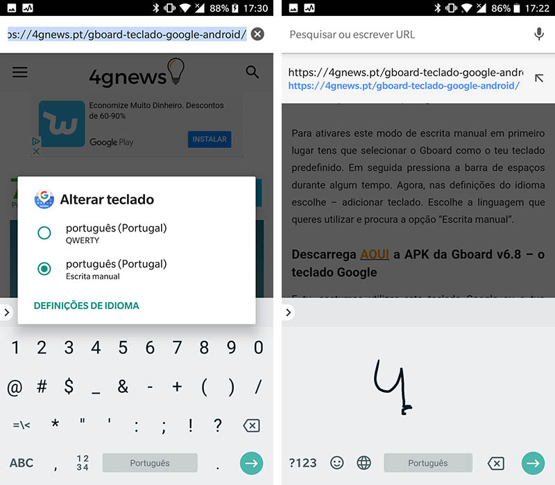 Gboard teclado Google Android escrita manual teclado da Google
