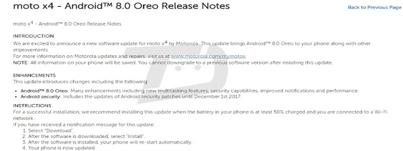 Motorola Moto X4 Android Oreo 8.0