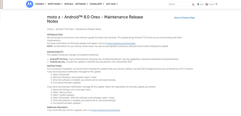 Motorola Moto Z Android Oreo soak test
