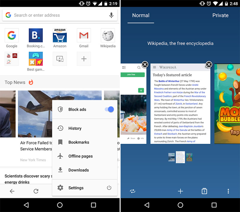 Opera Browser Android cara