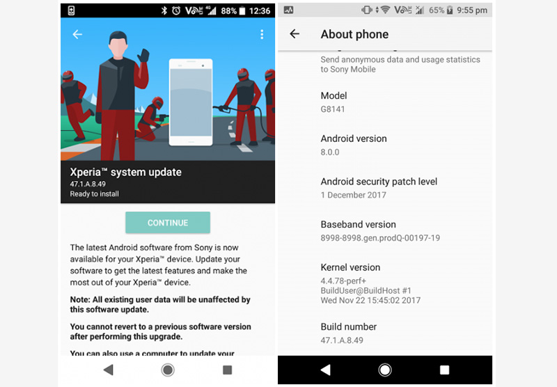 Sony Xperia XZ1 atualização