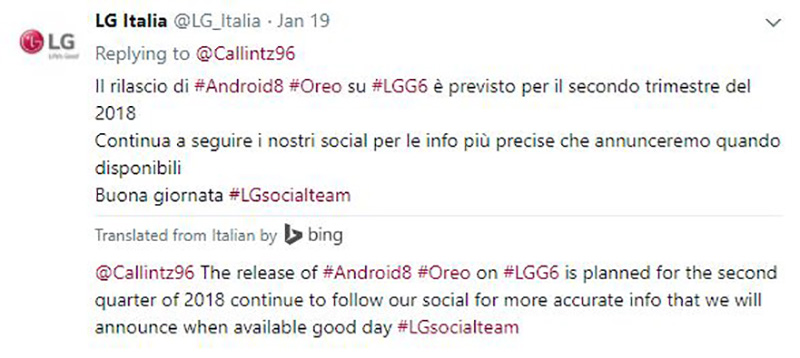 LG G6 Android Oreo Europa