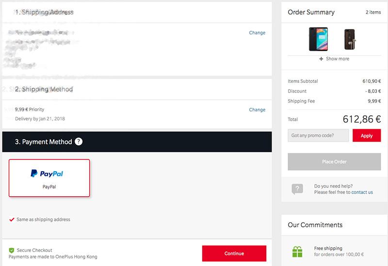 OnePlus cartões de crédito pagamentos