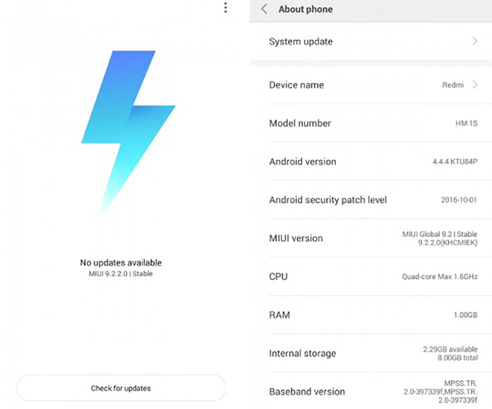 Xiaomi Redmi 1S Android MIUI 9