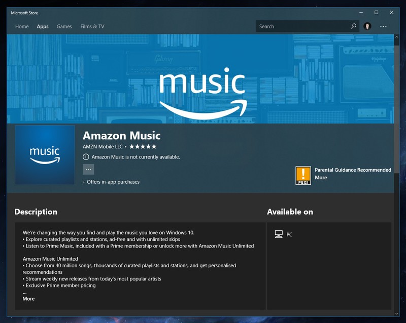 Amazon Music Microsoft Windows 10