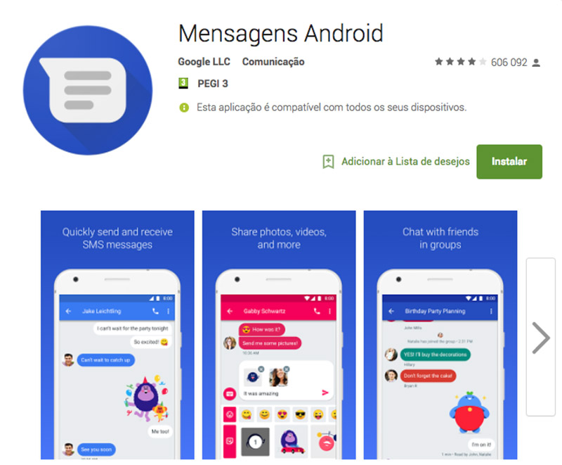 Mensagens Android Google Apple