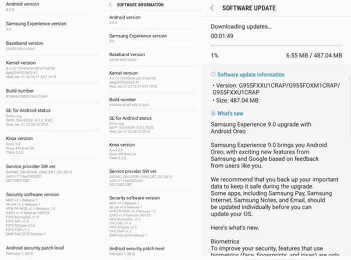 Samsung Galaxy S8 Android Oreo