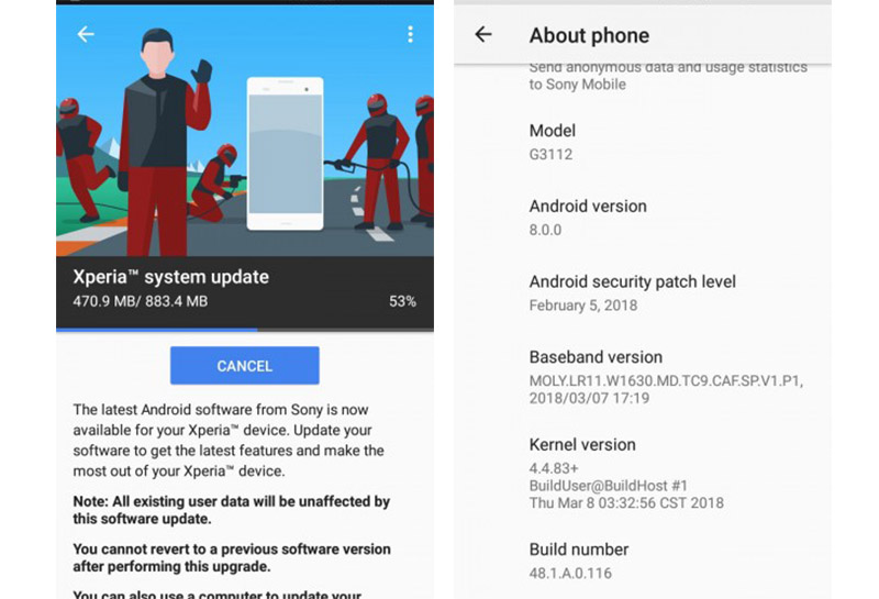 Android Oreo Sony Xperia XA1