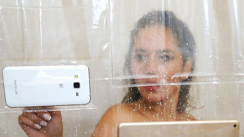 banho Screenholder Shower Curtain cortina smartphone smartphones