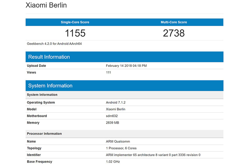 Xiaomi Berlim Android Geekbench Snapdragon