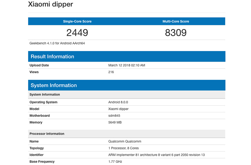 Snapdragon 845 Xiaomi Mi 7 Android Oreo