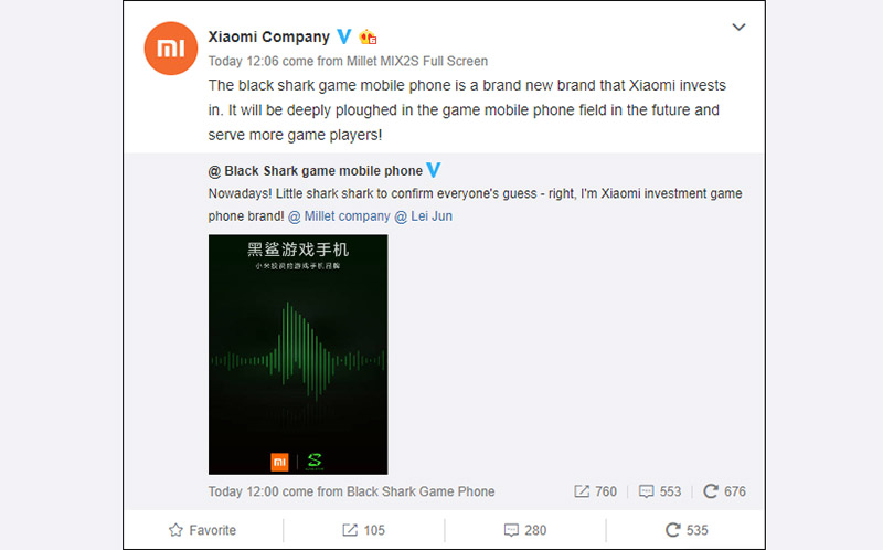 Xiaomi Black Shark Android Oreo smartphone