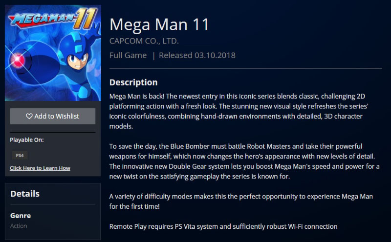 Mega Man 11 PlayStation Store Capcom