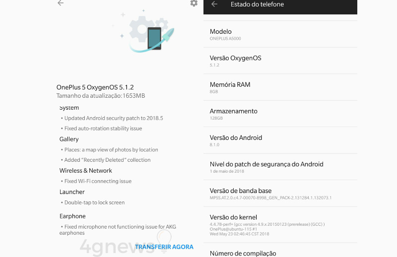 OnePlus 5 OnePlus 5T Android OxygenOS 5.1.2