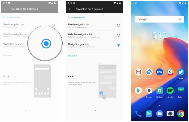 OnePlus 6 Android Oreo Google gestos de navegação