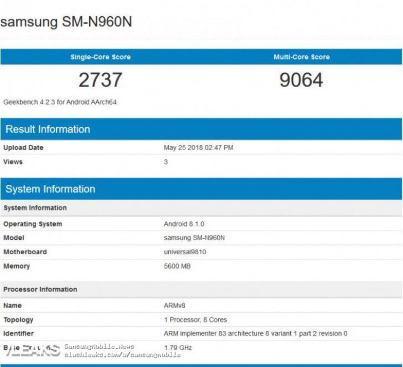 Samsung Galaxy Note 9 Android Oreo 8.1 Exynos