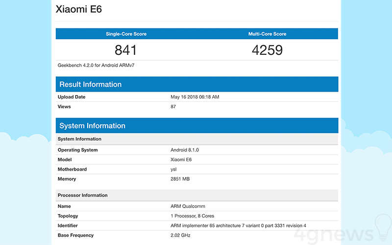 Xiaomi E6 Android Oreo Snapdragon