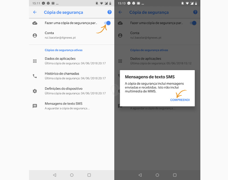 Android Oreo Backup Google mensagens SMS segurança cópia