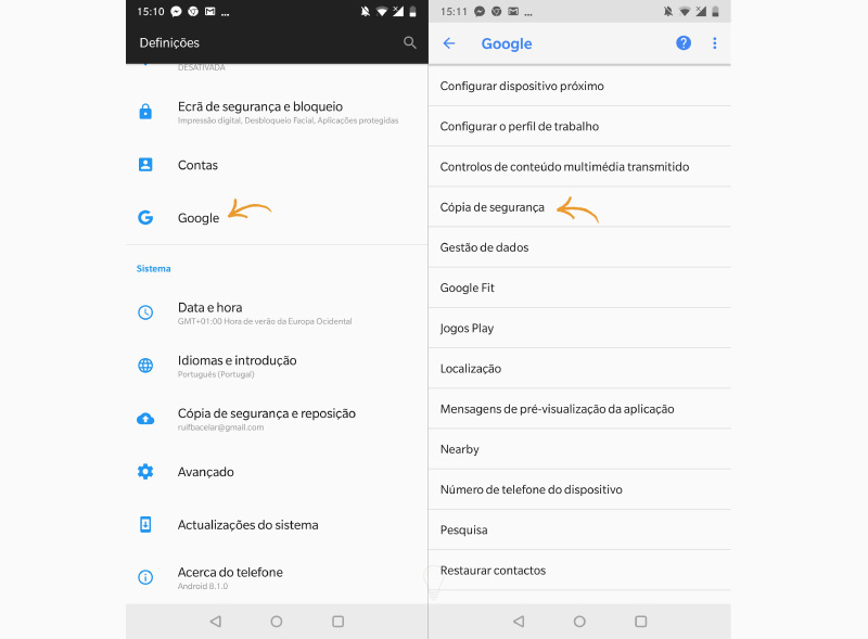 Android Oreo Backup Google mensagens SMS segurança cópia