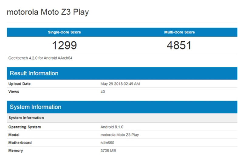 Motorola Moto Z3 Play Sanpdragon 660 Qualcomm