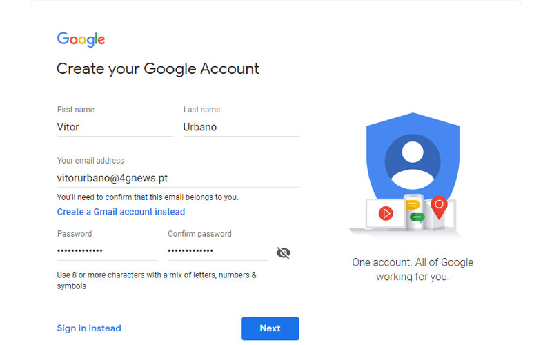 Gmail iniciar sessão com outra conta