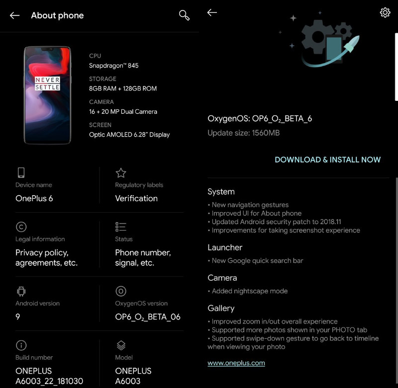 OnePlus 6 OxygenOS Open Beta