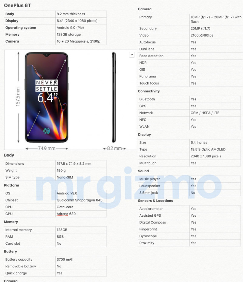 OnePlus 6T Android Pie OxygenOS 1 smartphone