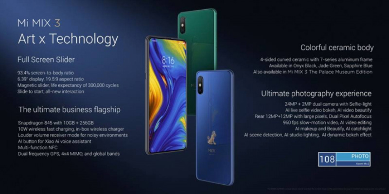 MIUI 10 Xiaomi Mi MIX 3 Android Pie smartphone