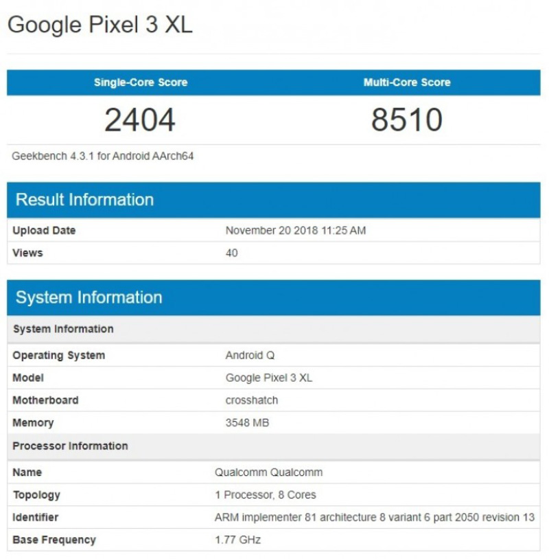 Google Pixel 3 XL Android Q