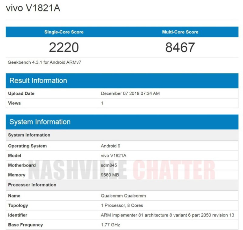 Vivo NEX 2 smartphone Android Geekbench Snapdragon 845 Qualcomm